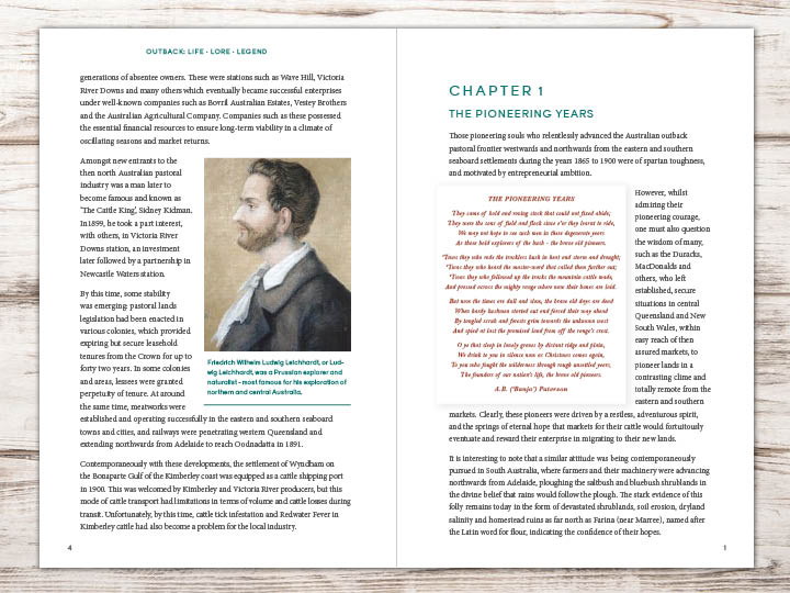Example of typesetting of self published book Outback by James Vickery - full colour interior