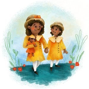 Vignette illustration children holding hands