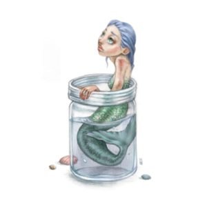 Vignette illustration mermaid in a jar