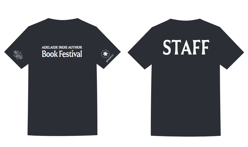 Adelaide Indie Author Book Festival t-shirt worn y Staff